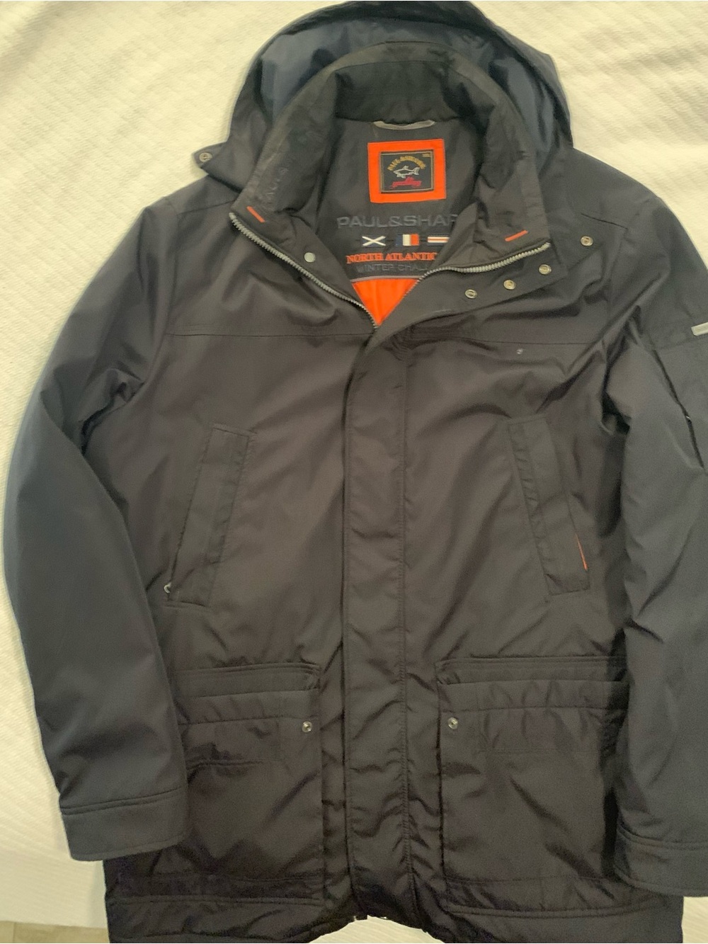 Paul & Shark Black Hooded Parka with Orange Lining